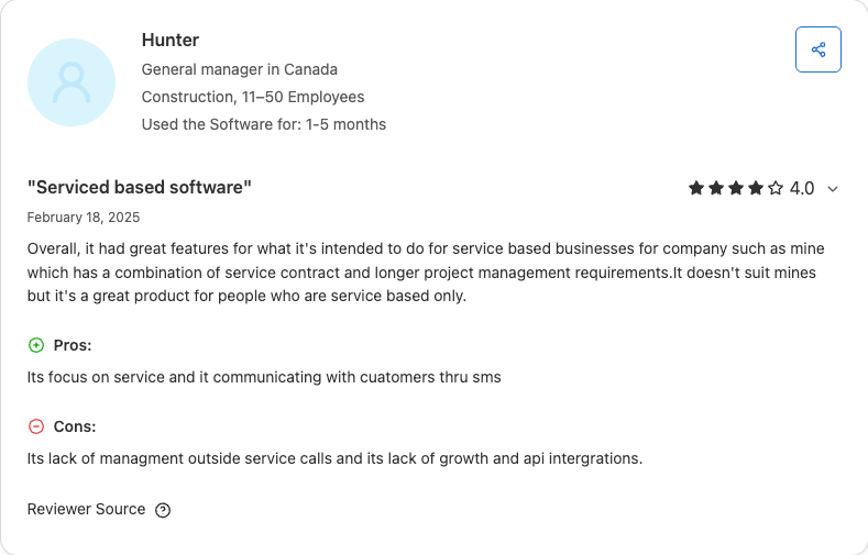 image of Housecall Pro user review