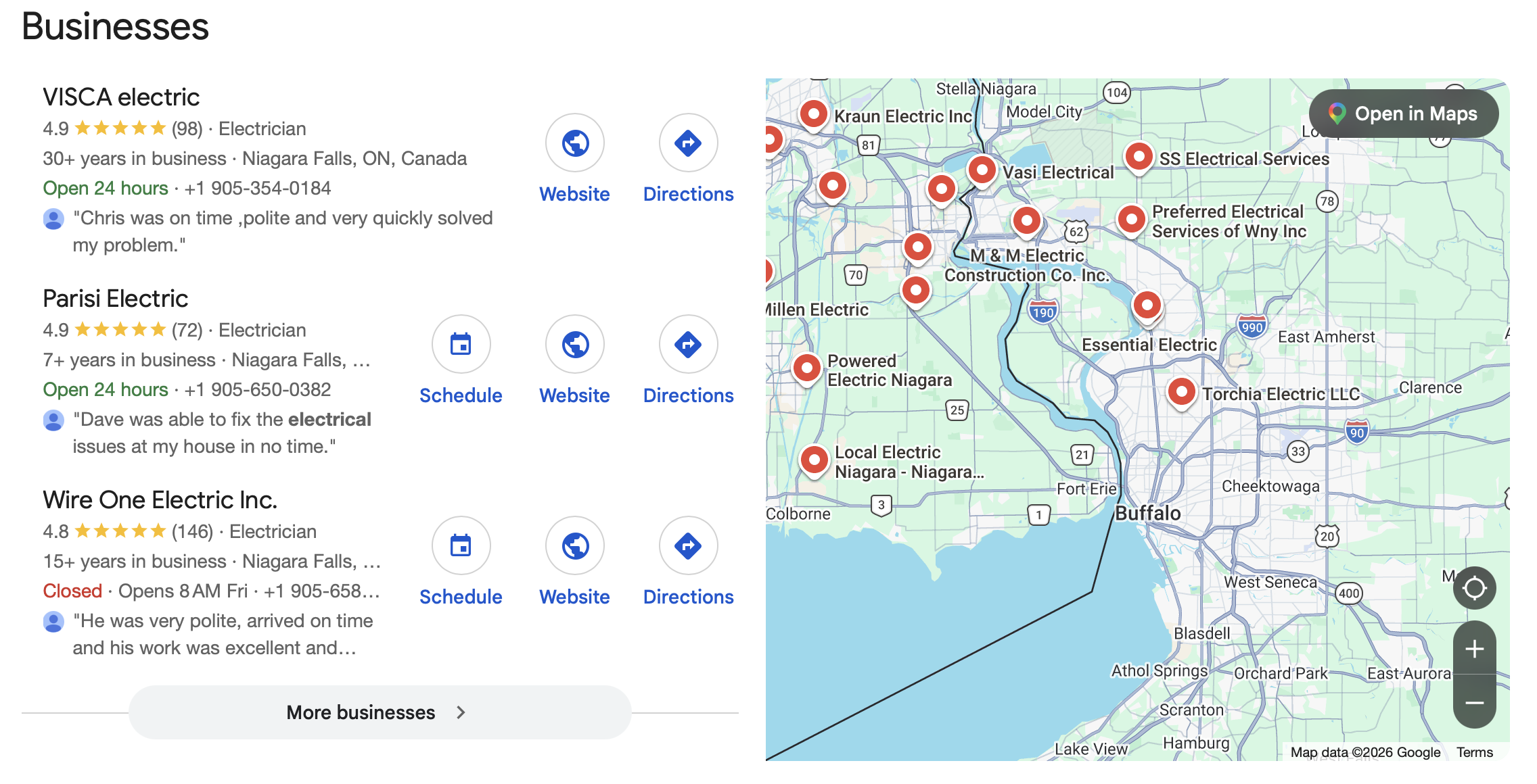 Google map pack results for electrical leads