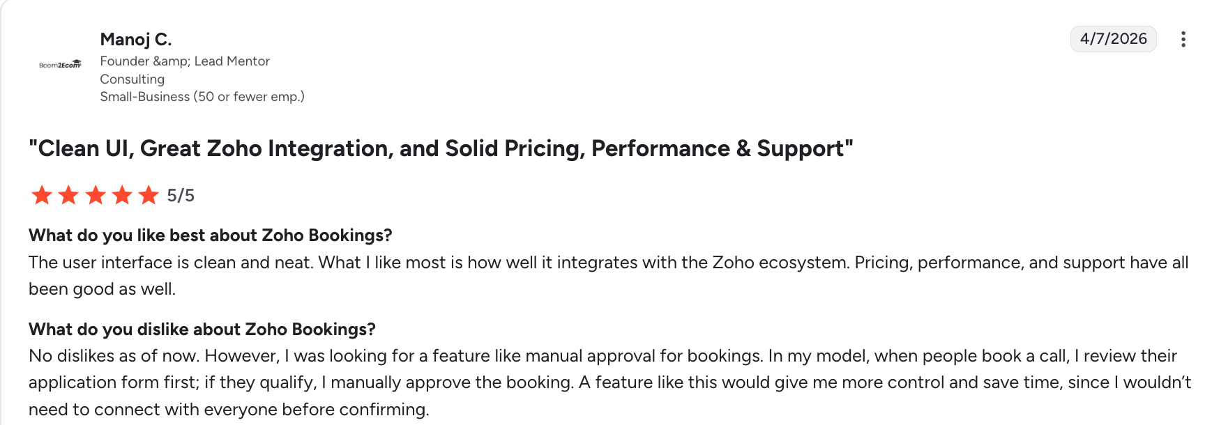 Favorable Zoho review