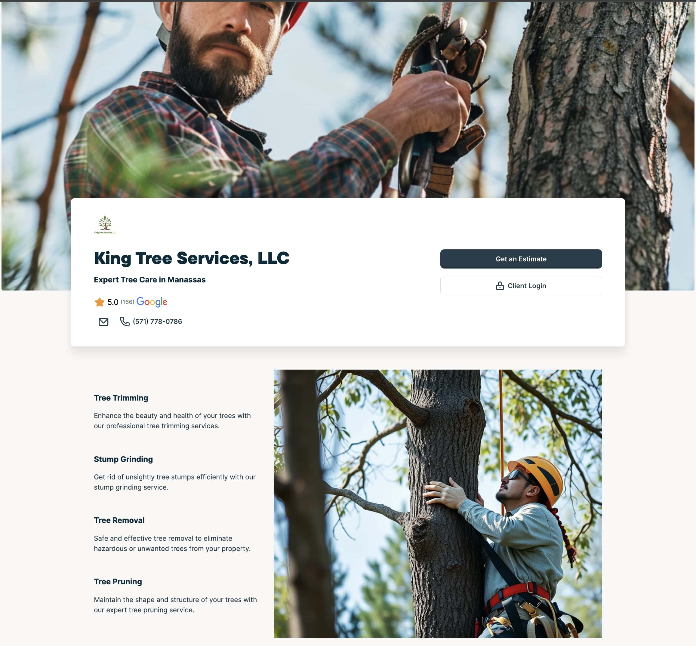 An example of a Jobber Website from King Tree Services