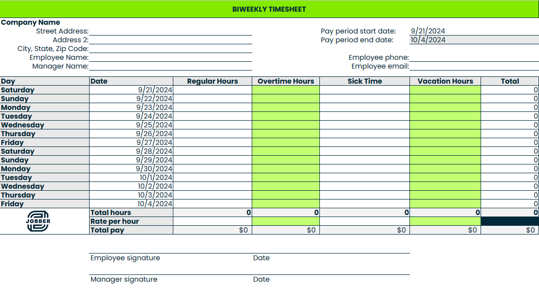 image of biweekly timesheet examples