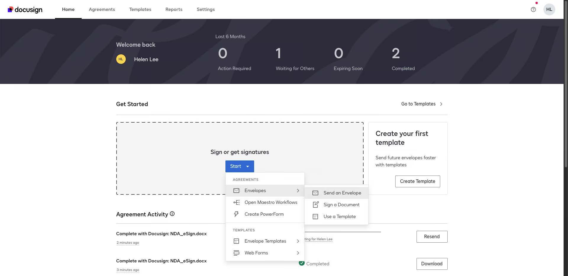 Docusign signature interface