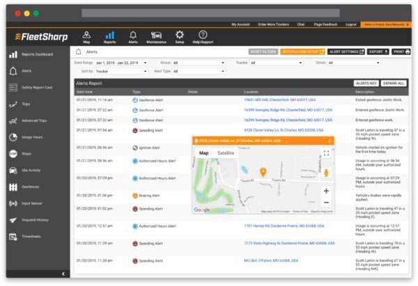 FleetSharp software reports page
