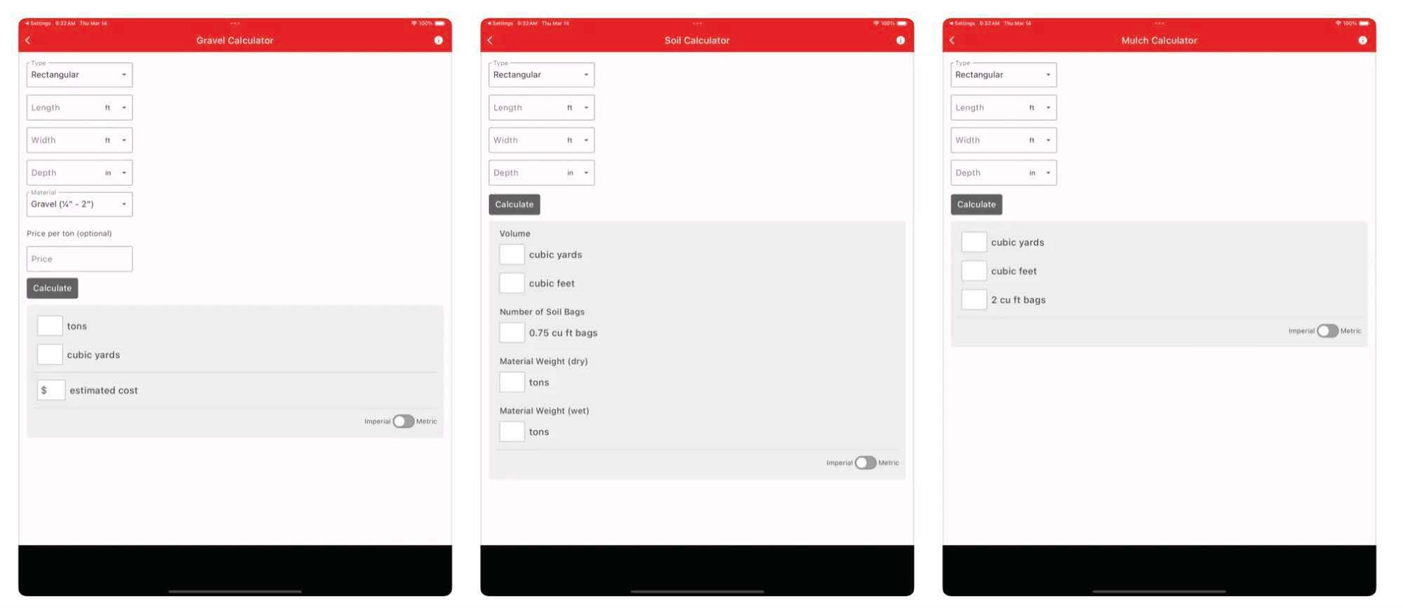 Landscaping Calculator measurement software interface