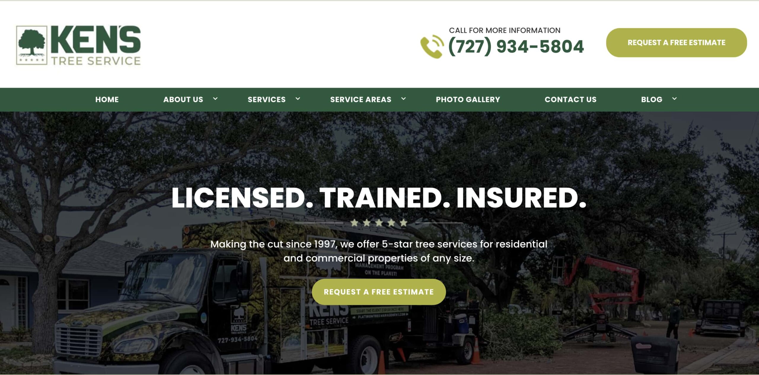 Arborist website example from Ken's Tree Service