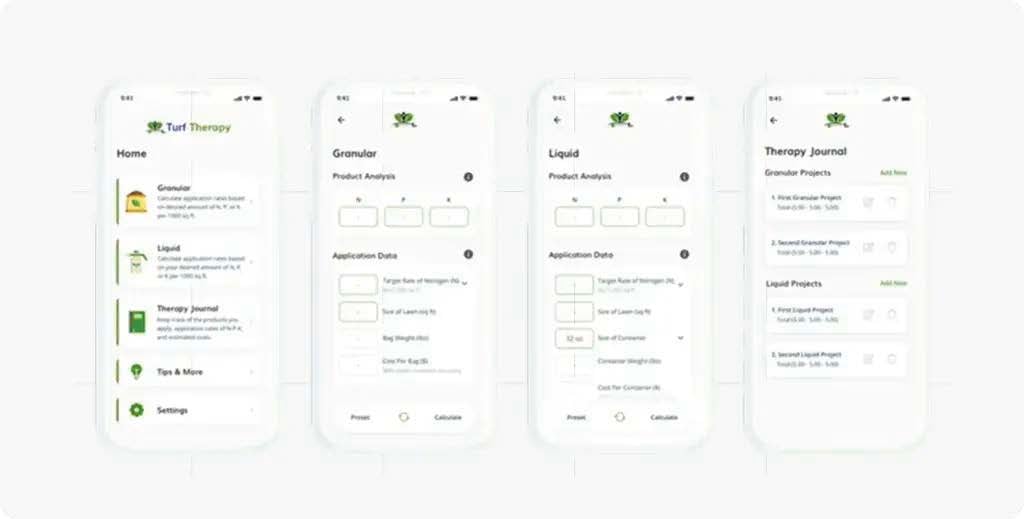 Turf Therapy mobile app interface