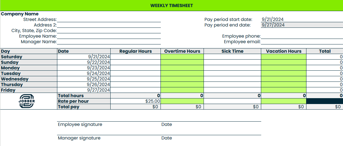 image of weekly timesheet template