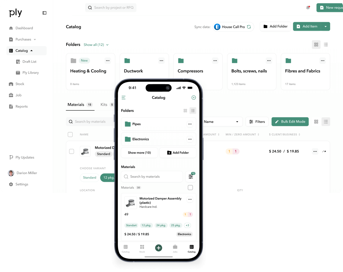 Ply catalog webpage and overlapping catalog page on a mobile device