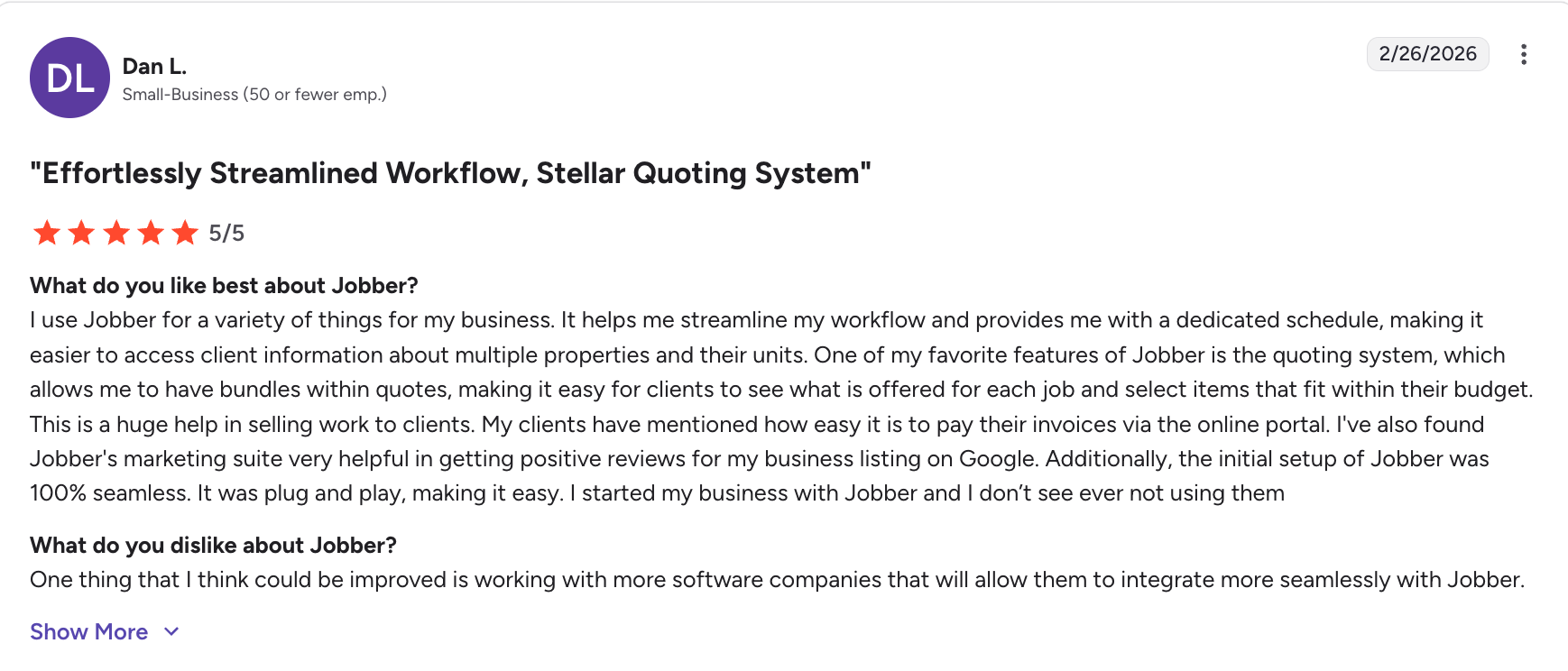 Favorable Jobber review