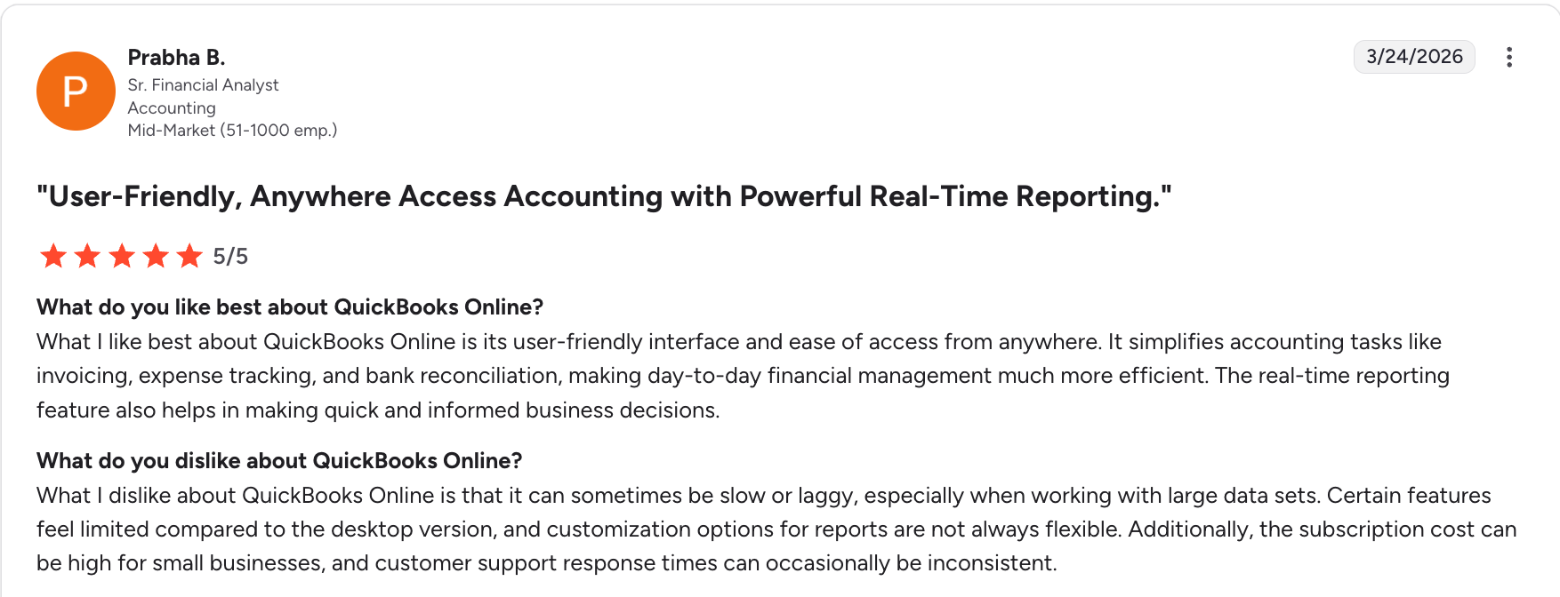 Favorable QuickBooks review