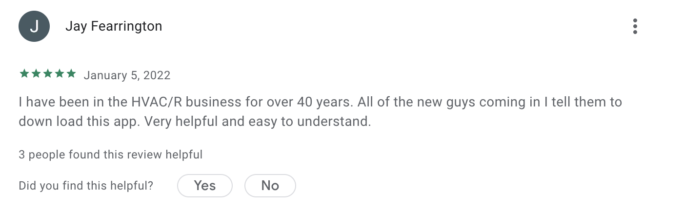 Favorable Danfoss Troubleshooter user review from Google Play store
