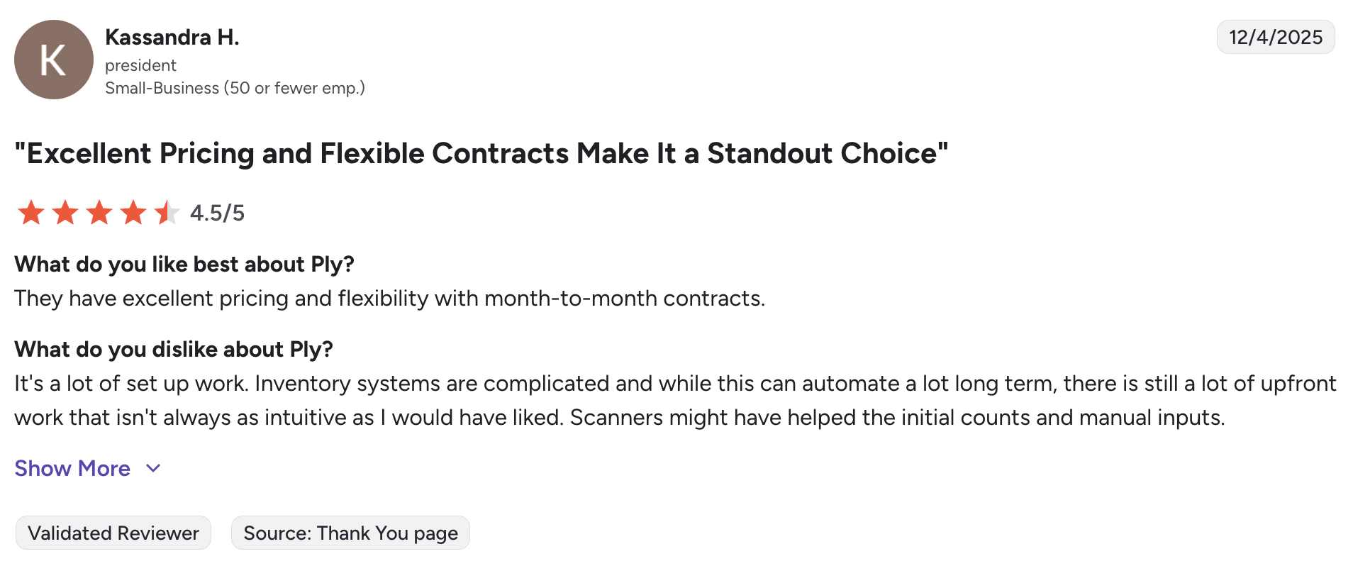 Favorable user review from G2