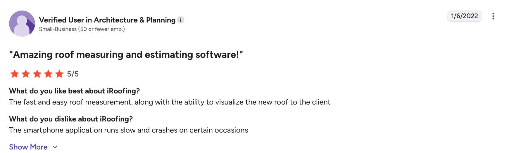 Favorable iRoofing review