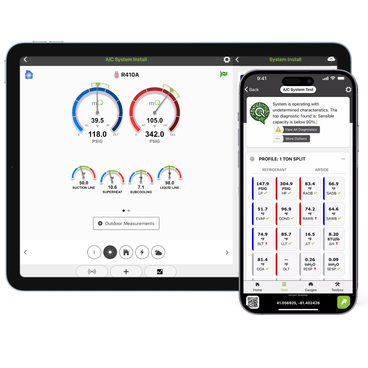Tablet and mobile device screenshots of Measure Quick app