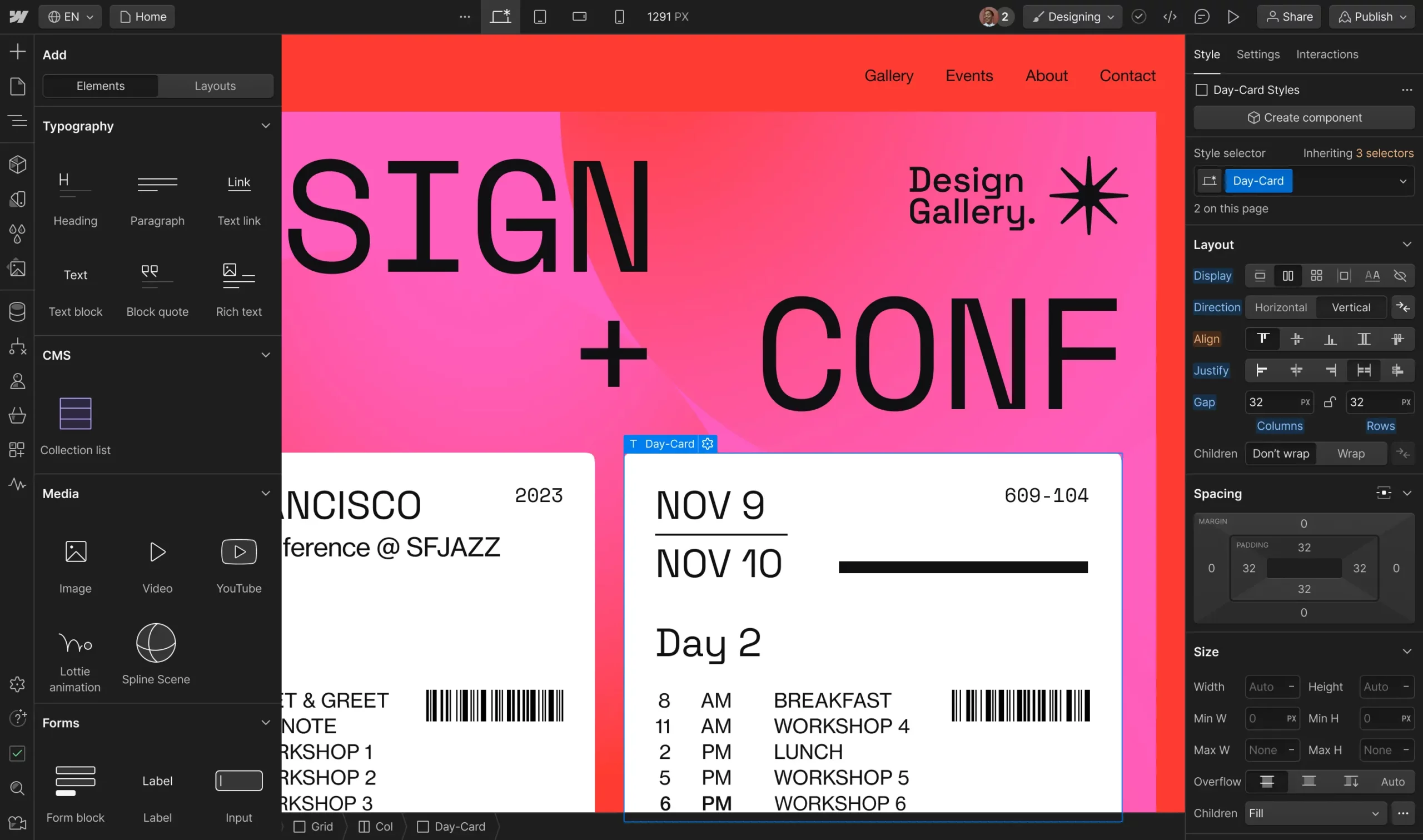 Image of Webflow's website design functionality