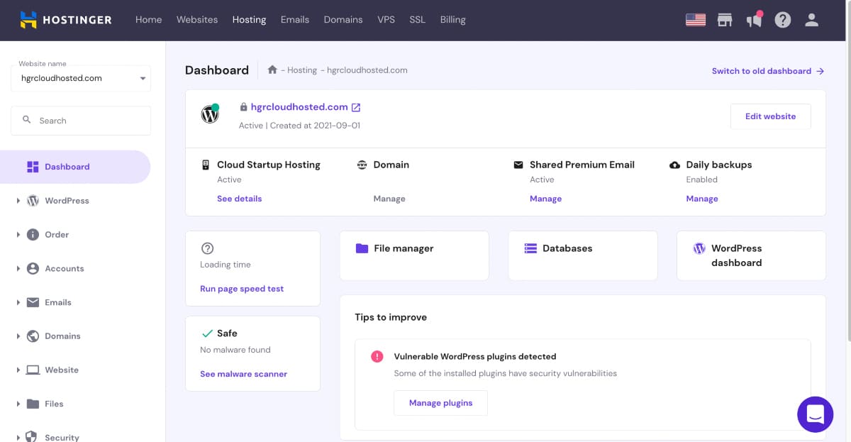 image of Hostinger website builder's dashboard