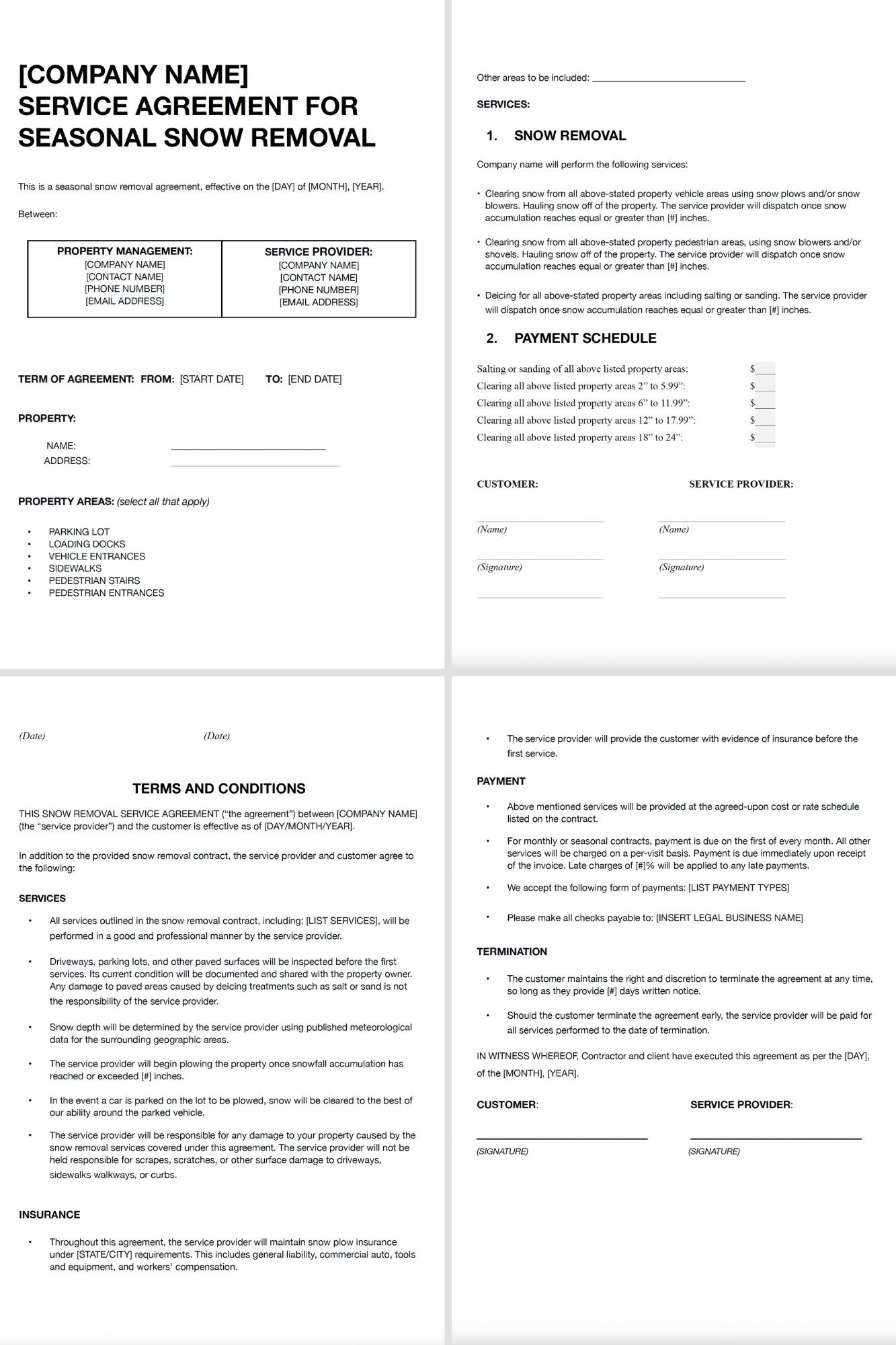 An example of a snow removal service agreement template.