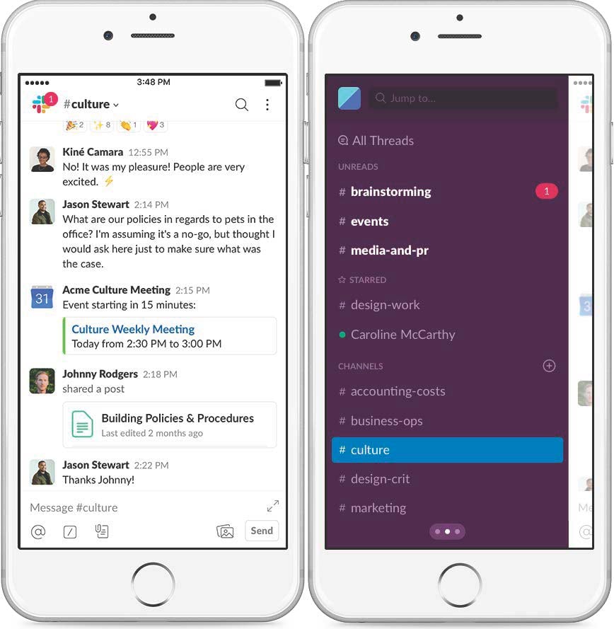 Slack communication app mobile preview