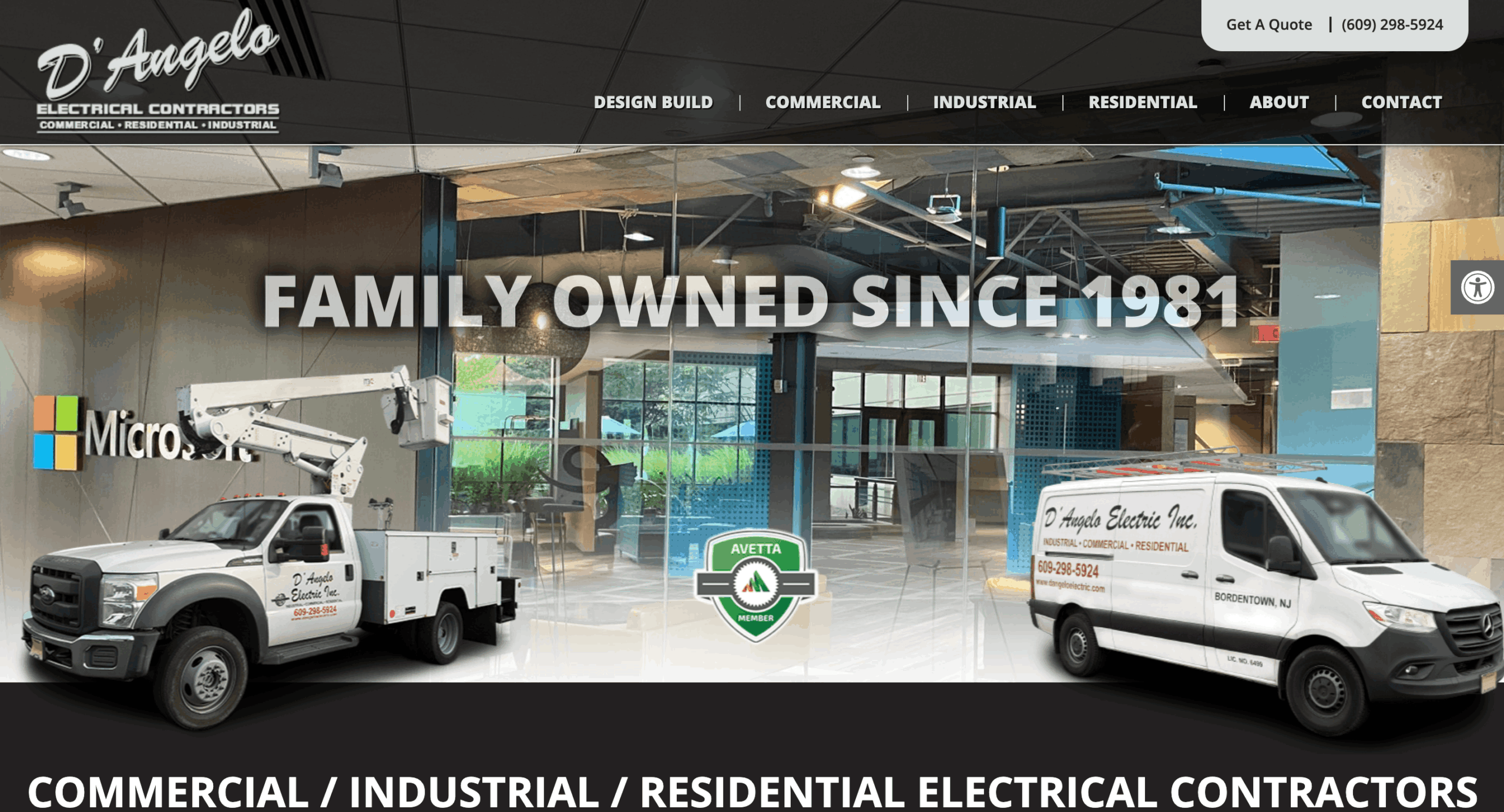 image of D'Angelo Electrical Contractor's website