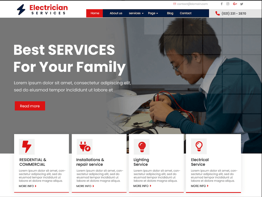 image of electrician website built with wordpress