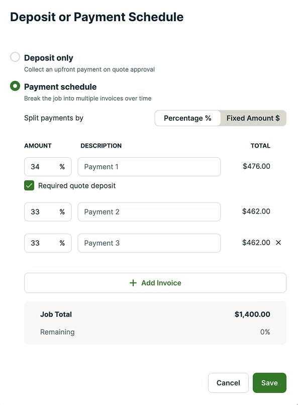 Setting up a payment schedule with progress invoicing in Jobber
