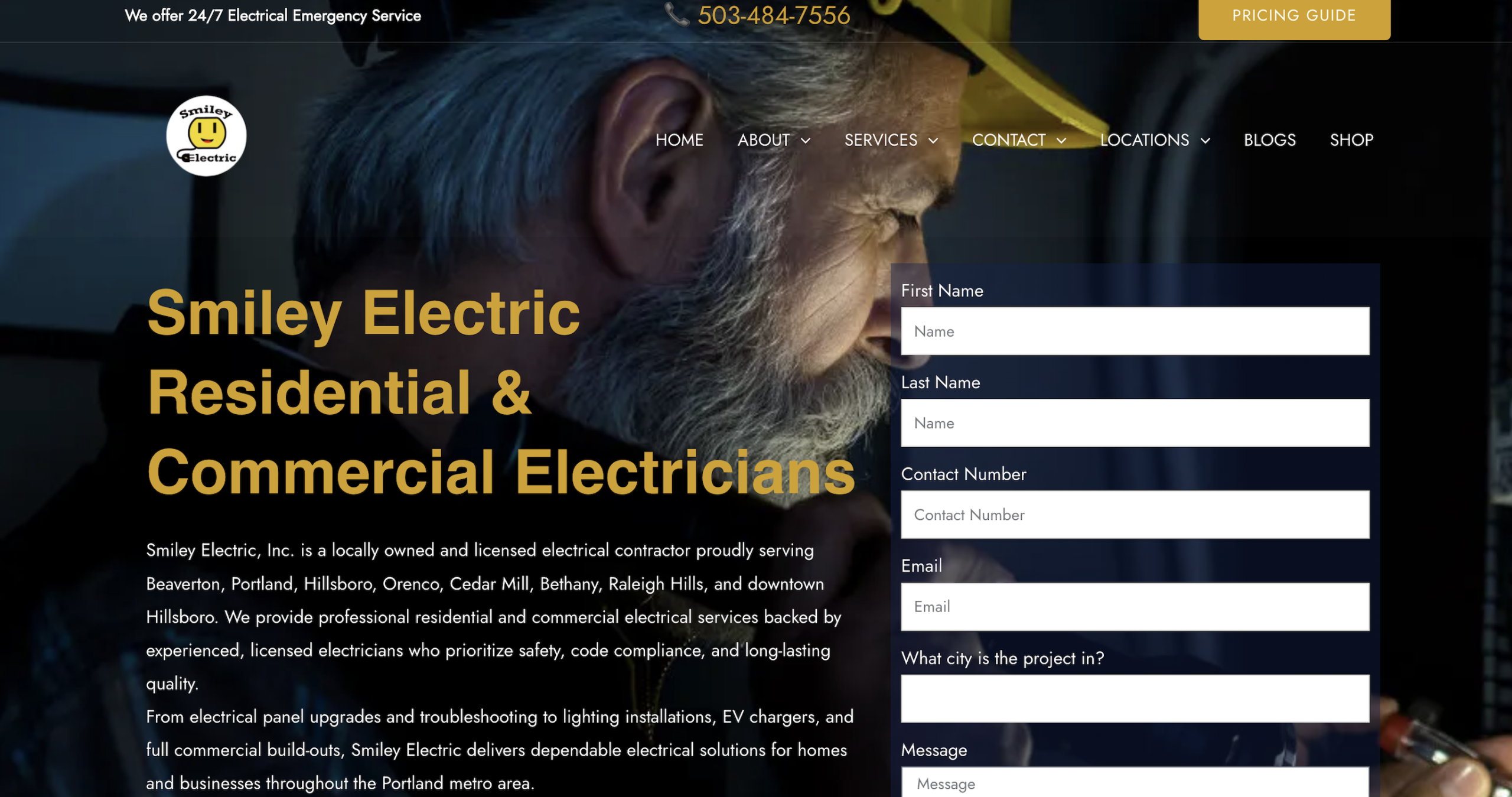 image of Smiley Electric's website