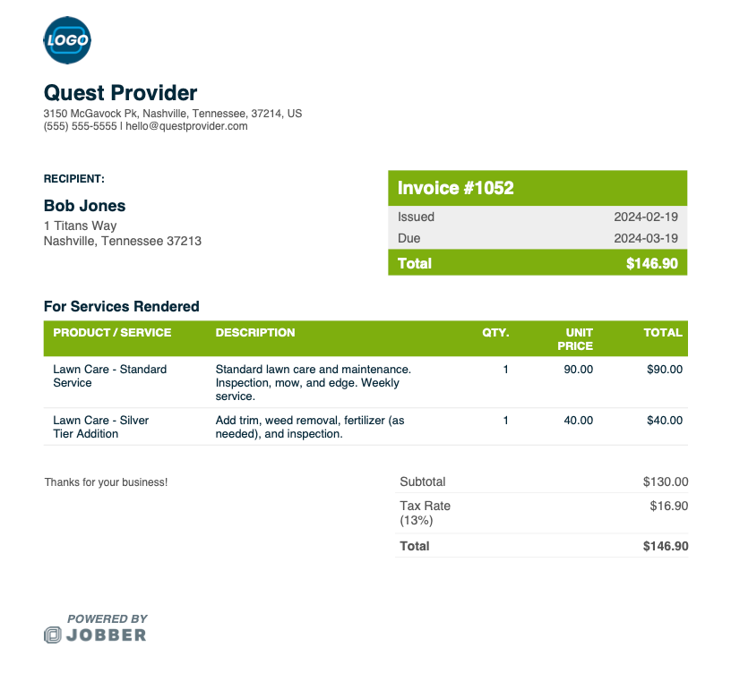 lawn care invoice template