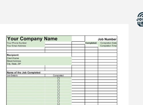 Excel Job completion form template