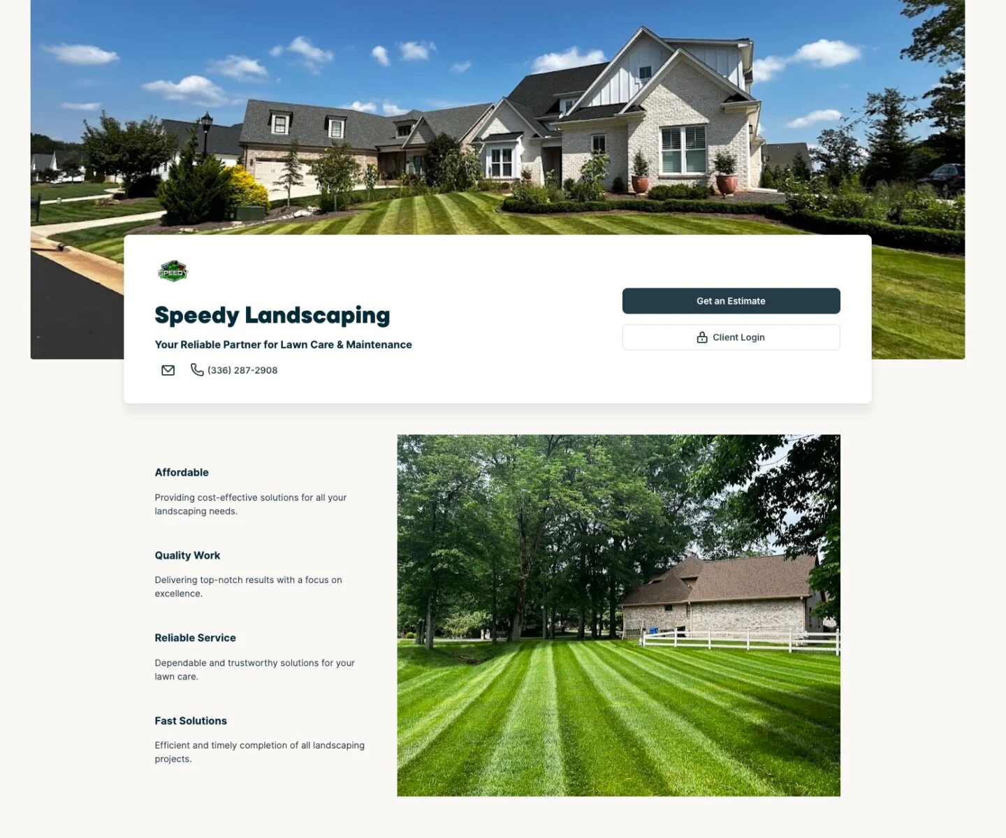 An example of a landscaping contractor website built with the Jobber Website builder.