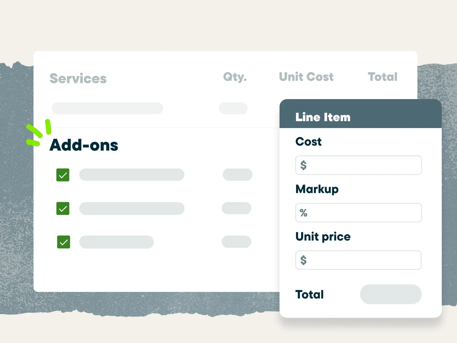 Optional add-ons for flexible quoting