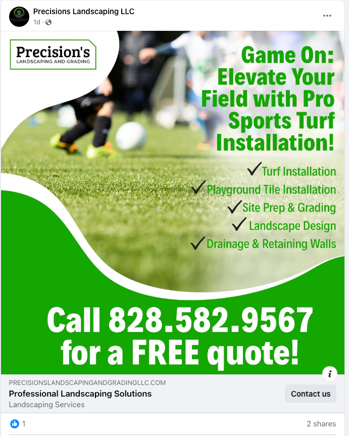 Landscaping Facebook Ad example