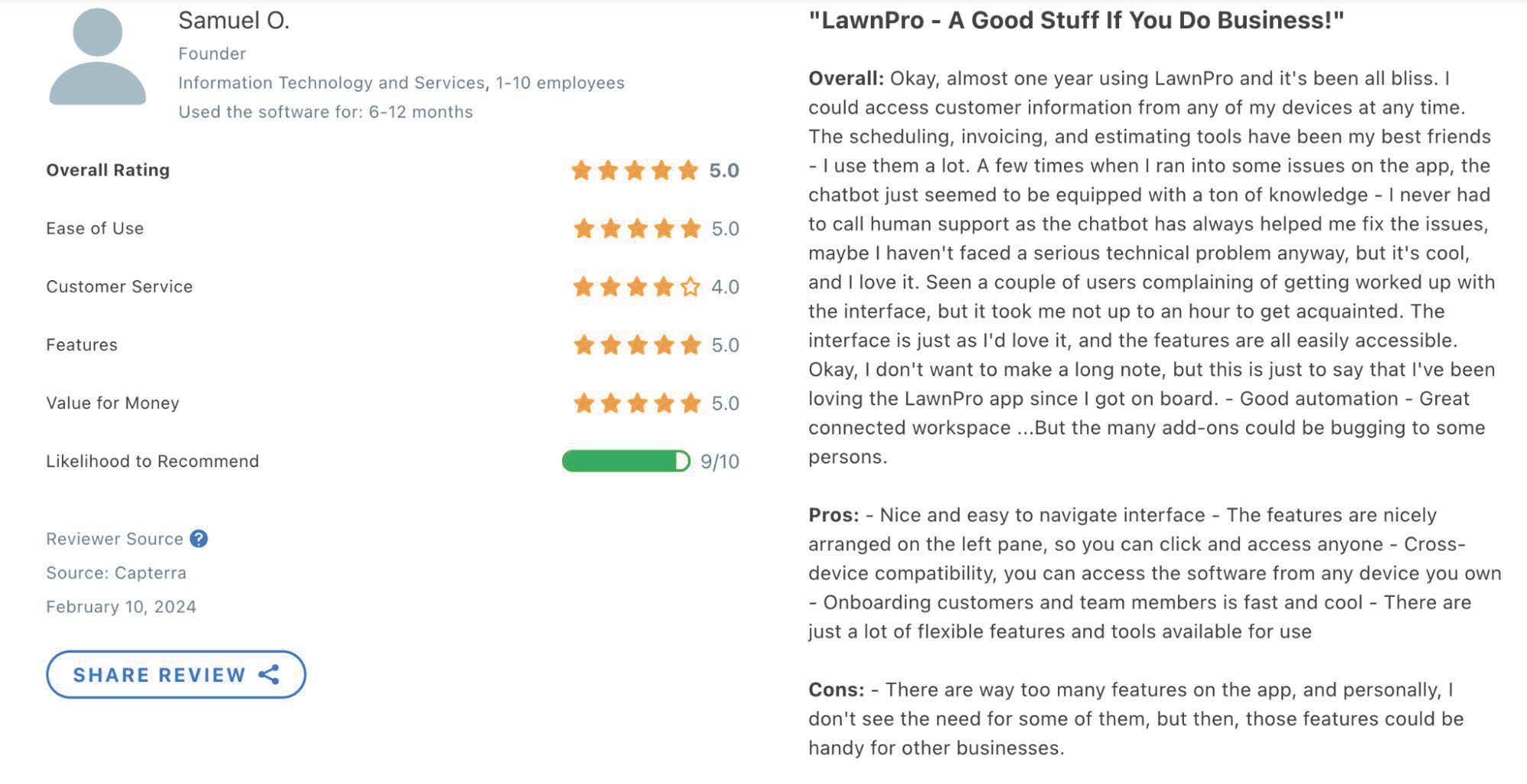 Lawn Pro software features