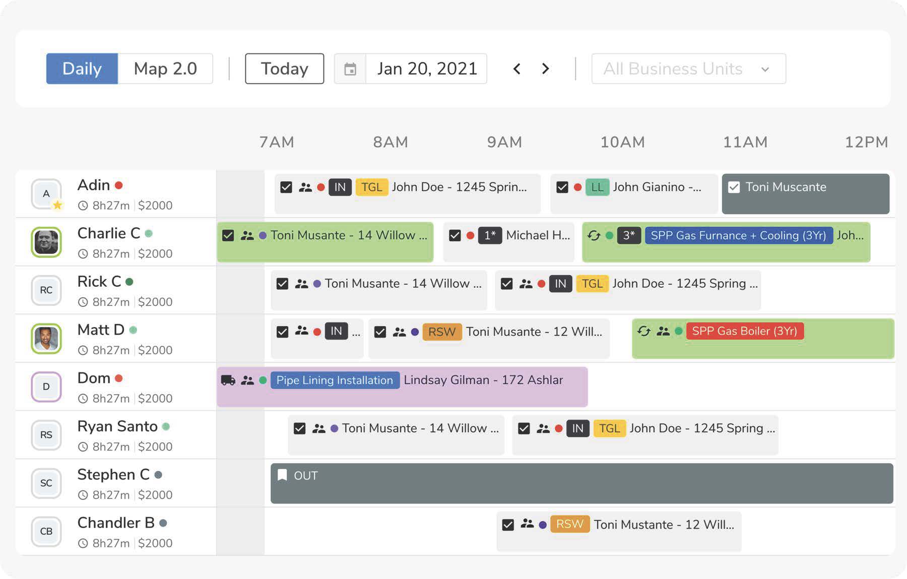 ServiceTitan HVAC scheduling calendar