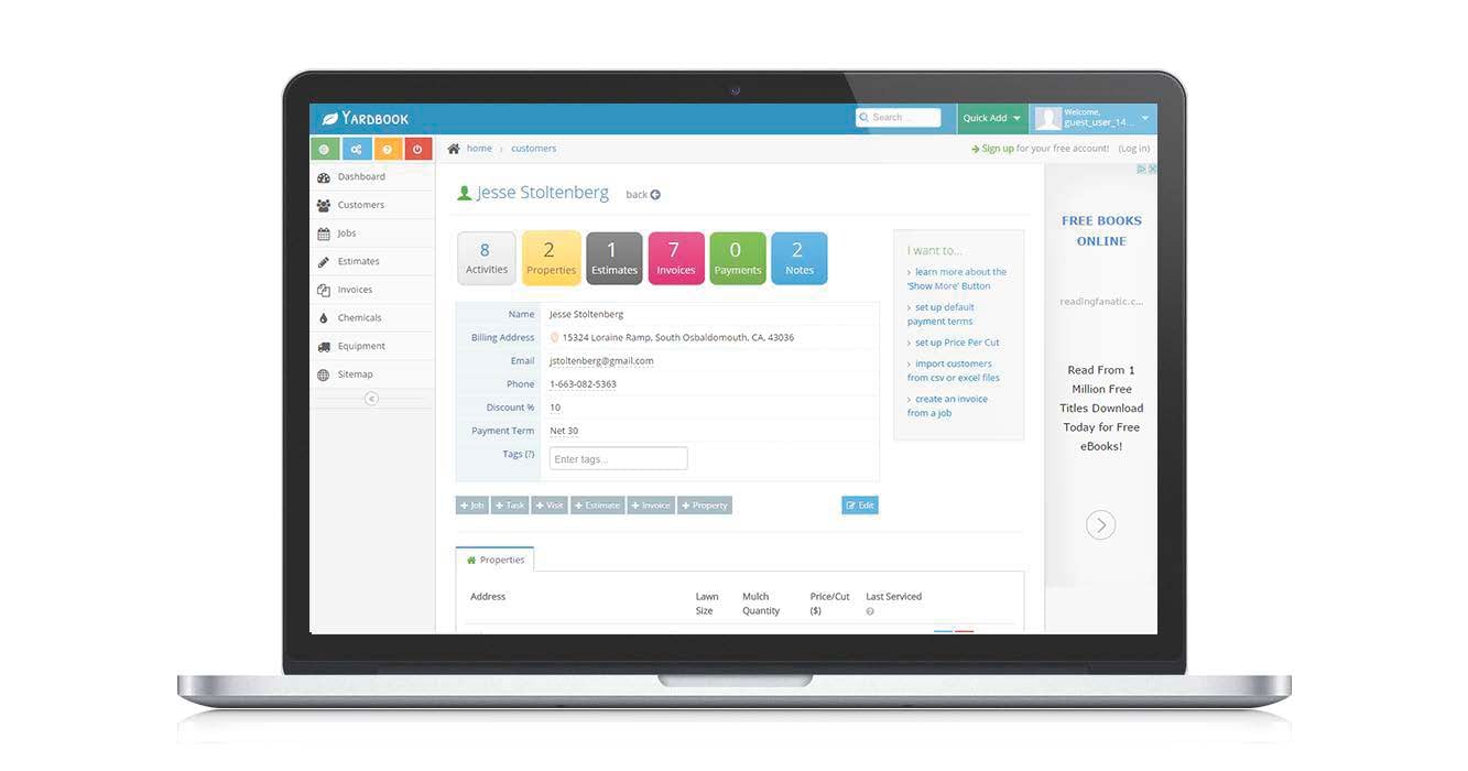 Yardbook software desktop product view