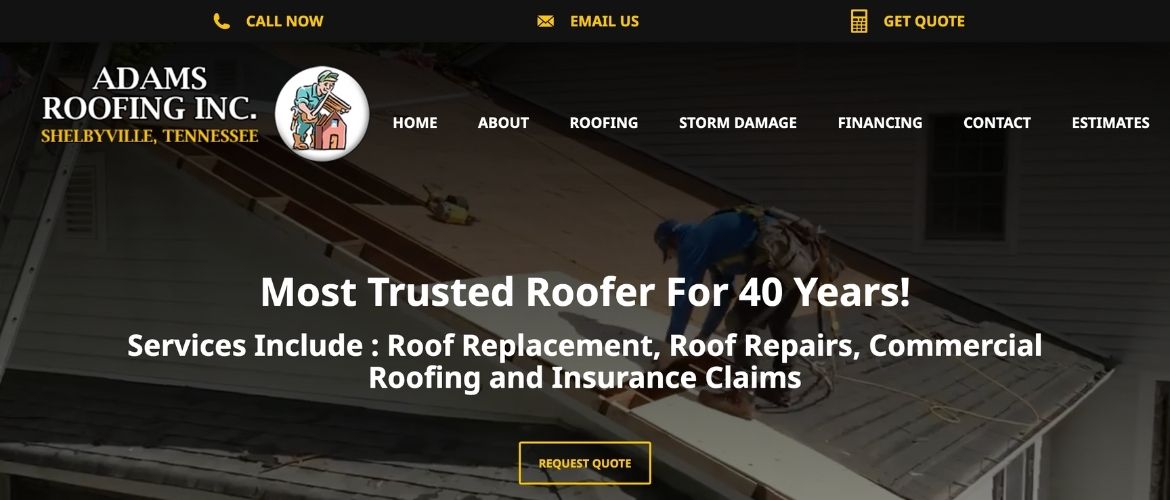 Adams Roofing website homepage