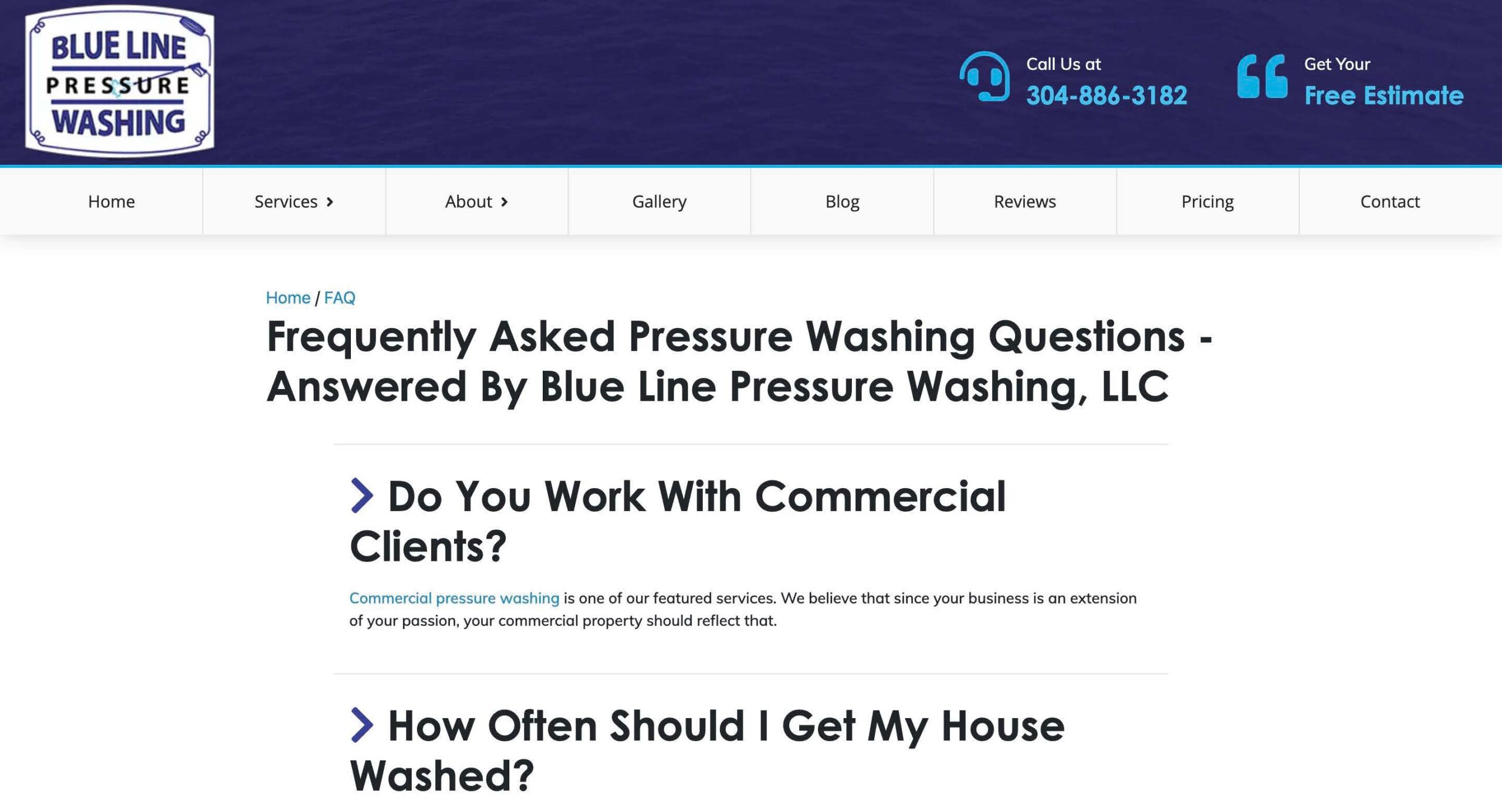 Blue Line Pressure Washing website