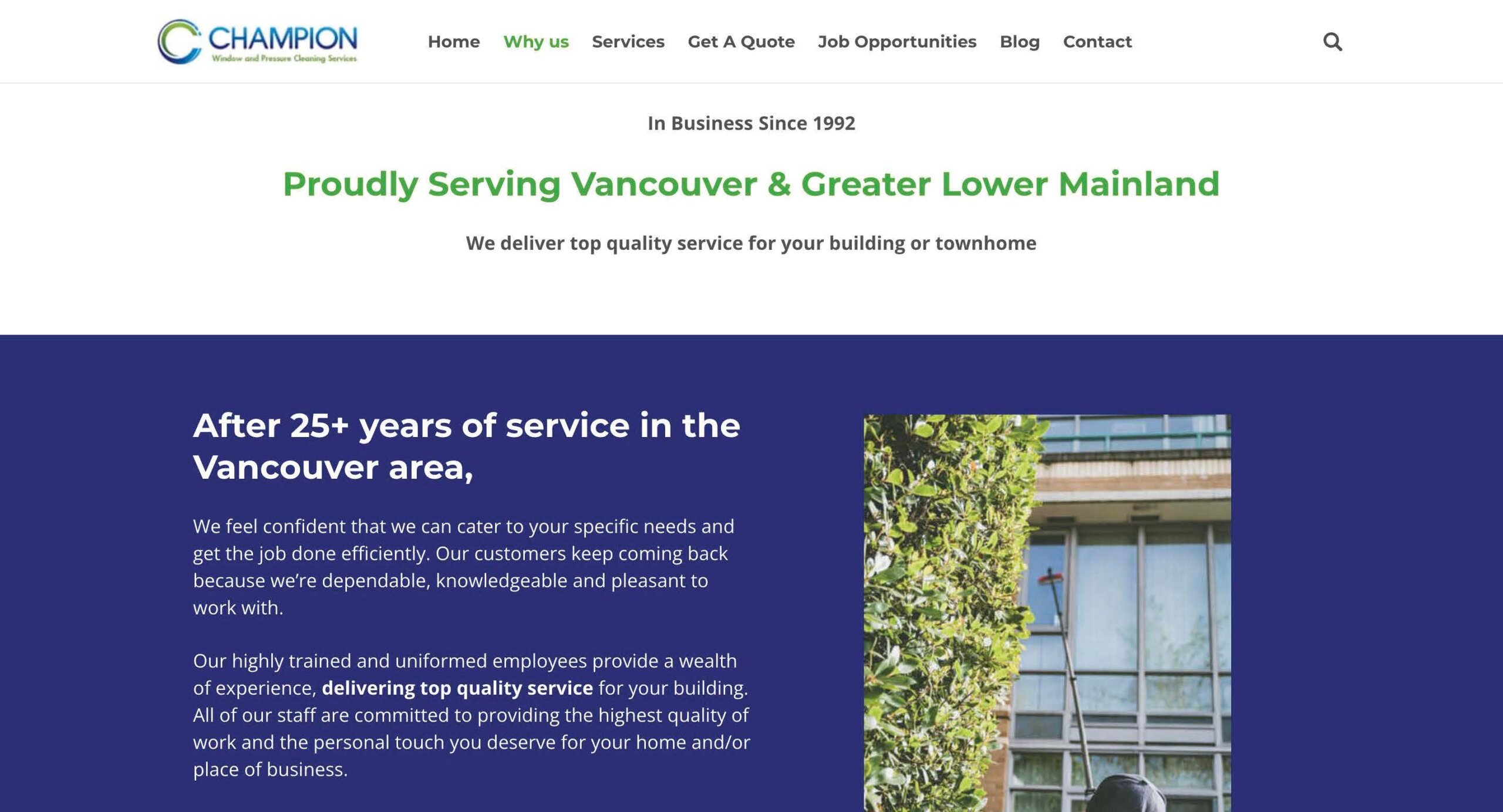 Champion Window Cleaning website