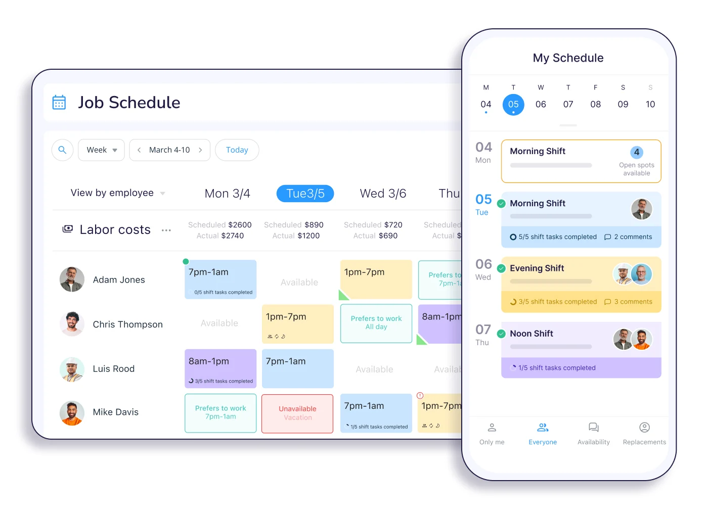 Connecteam schedule on tablet and mobile app