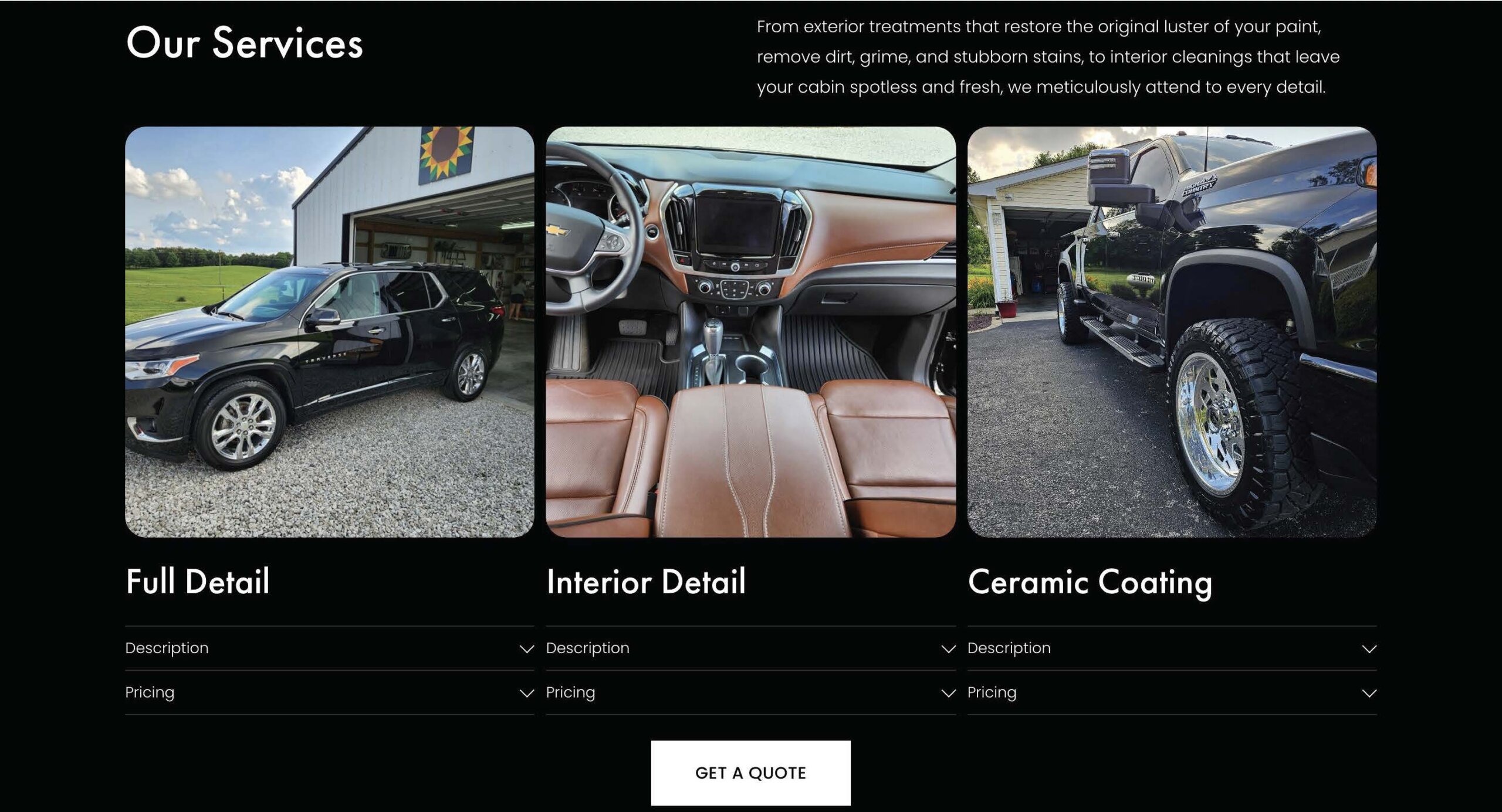 Hamiltons Auto Detailing website