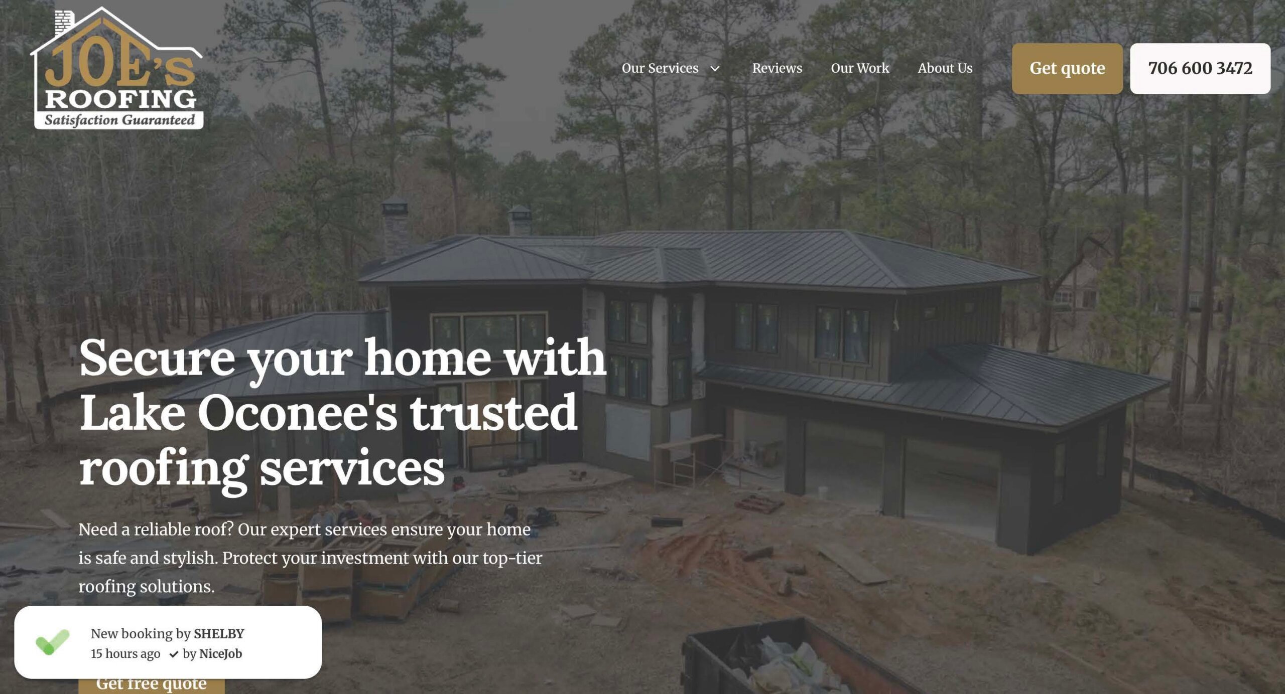 Joe's Roofing website