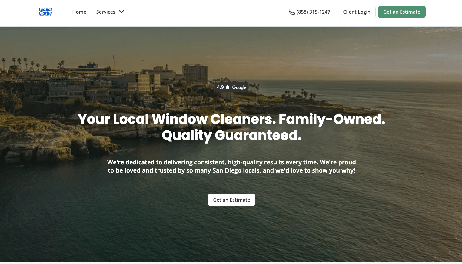 image of Coastal Clarity Window Cleaners website built with Jobber