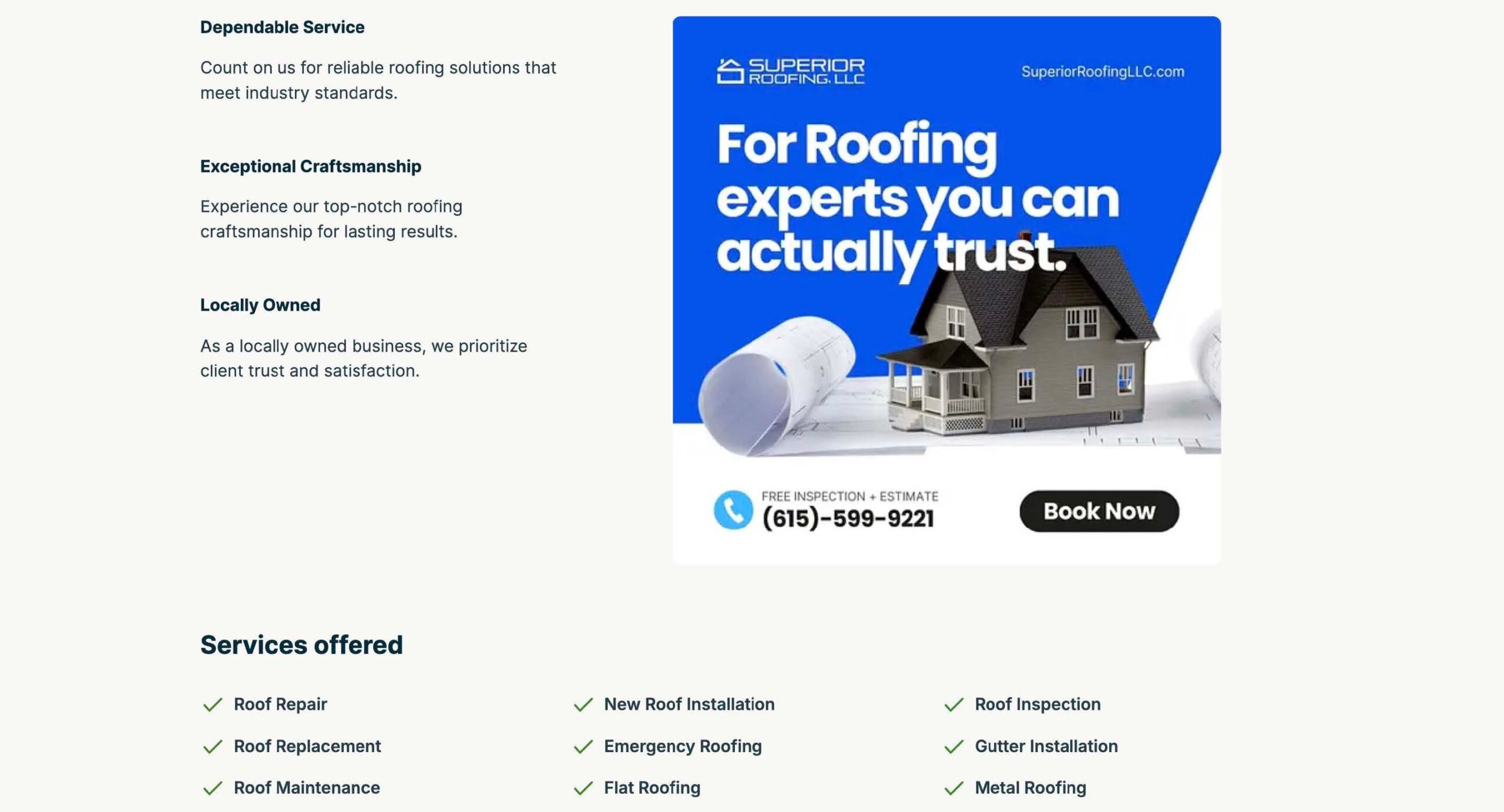 Superior Roofing website