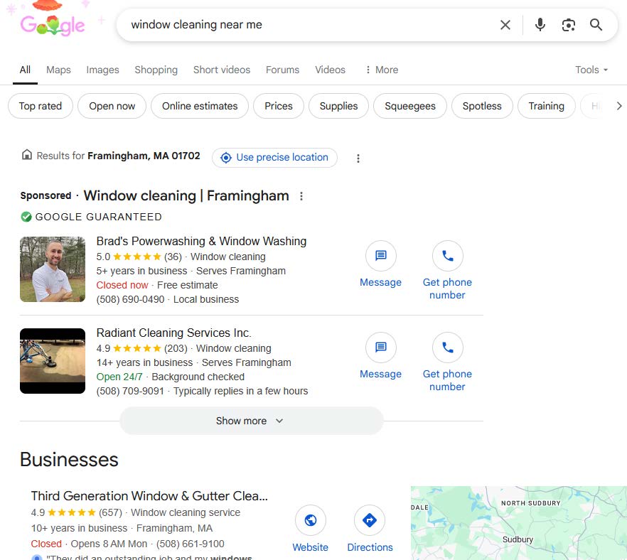 Window Cleaning Google ads