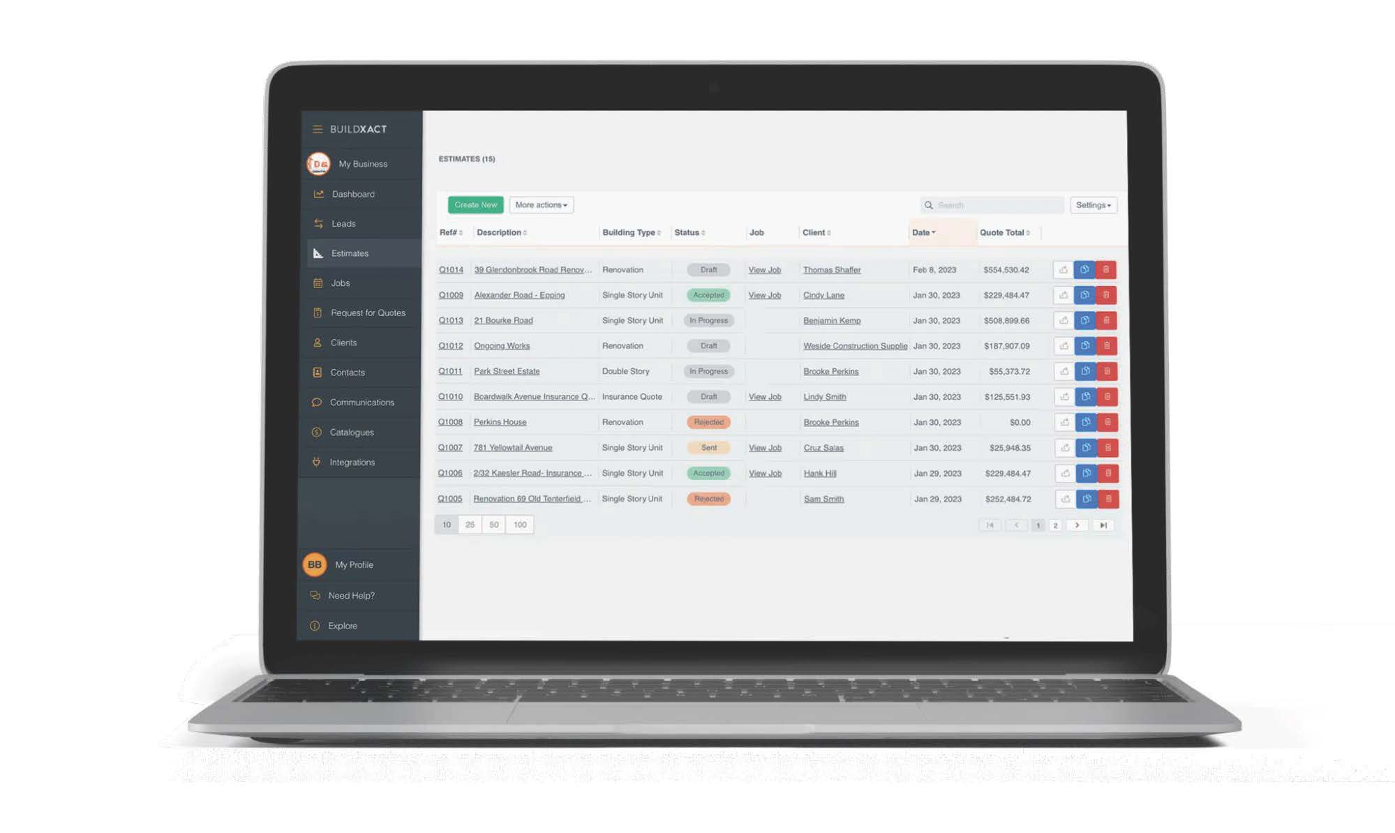 Buildxact construction estimating software desktop view