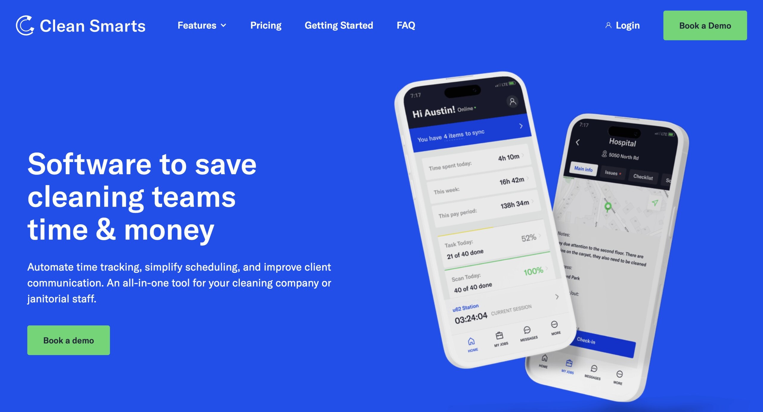 Clean Smarts janitorial software website homepage