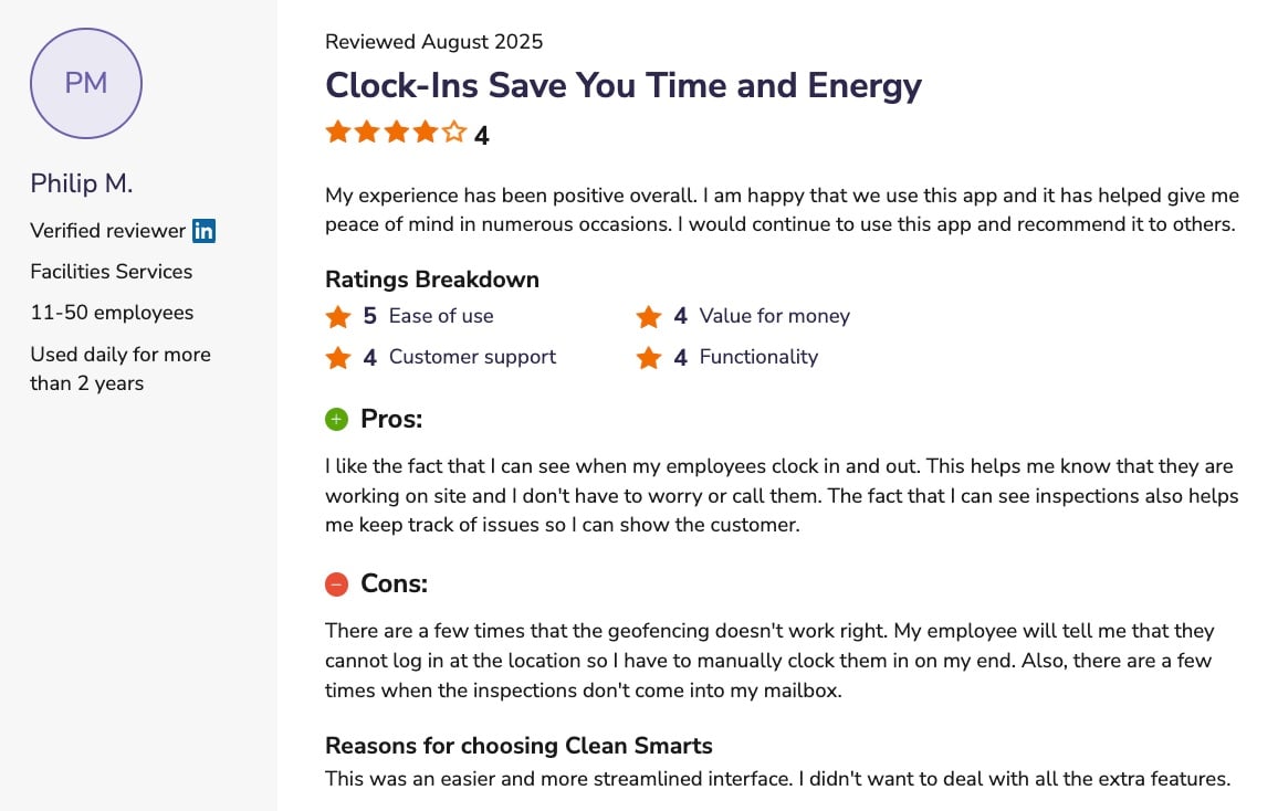 Clean Smarts user review