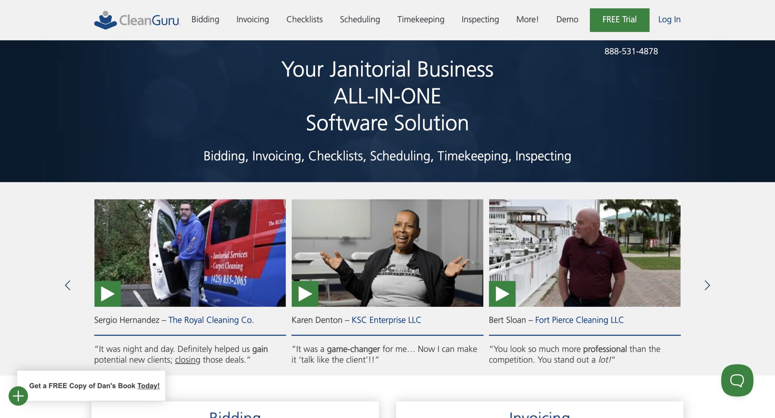 CleanGuru janitorial software website homepage