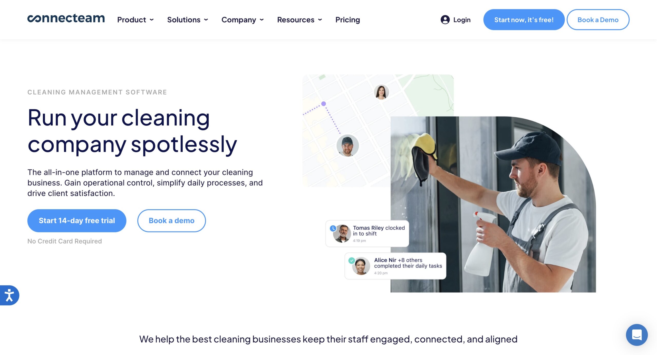 Connecteam janitorial software website homepage
