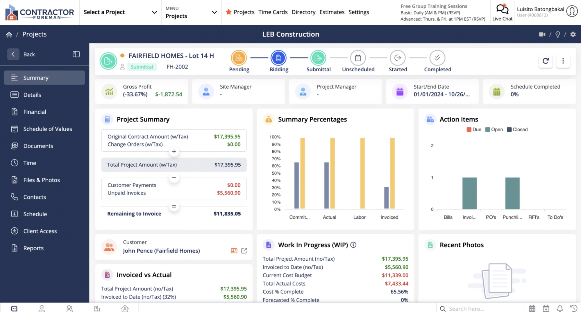 Contractor Foreman construction estimating software desktop view
