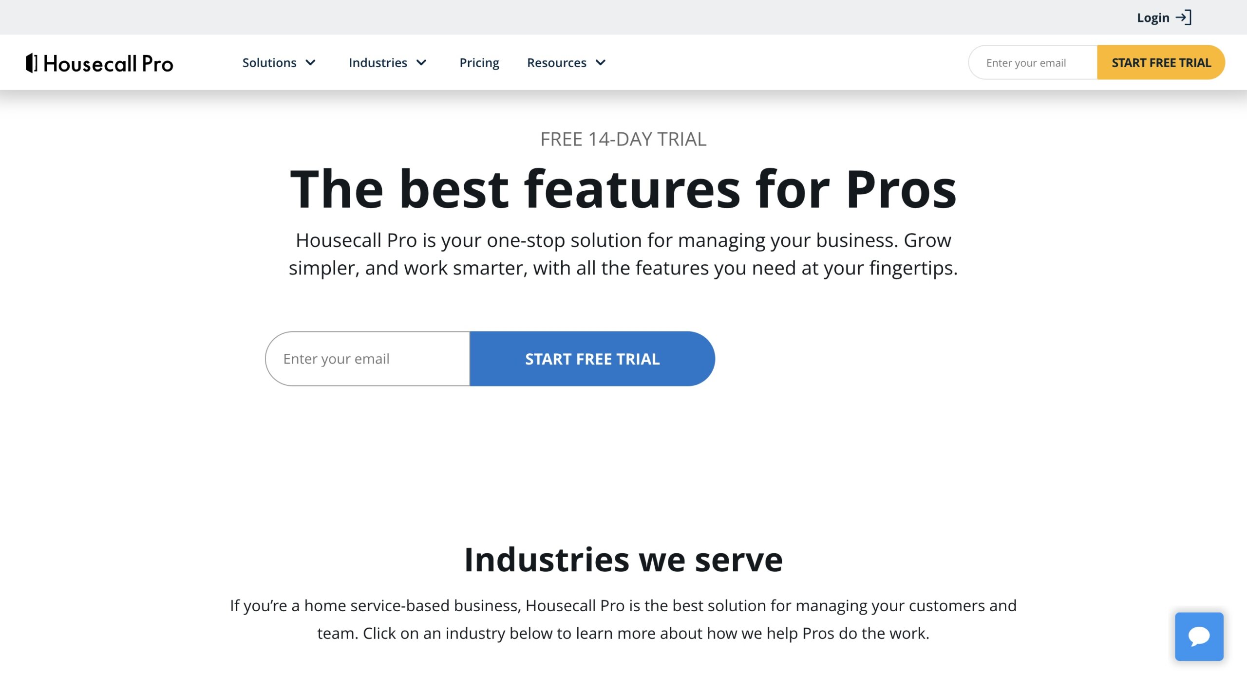 Housecall Pro janitorial software website homepage